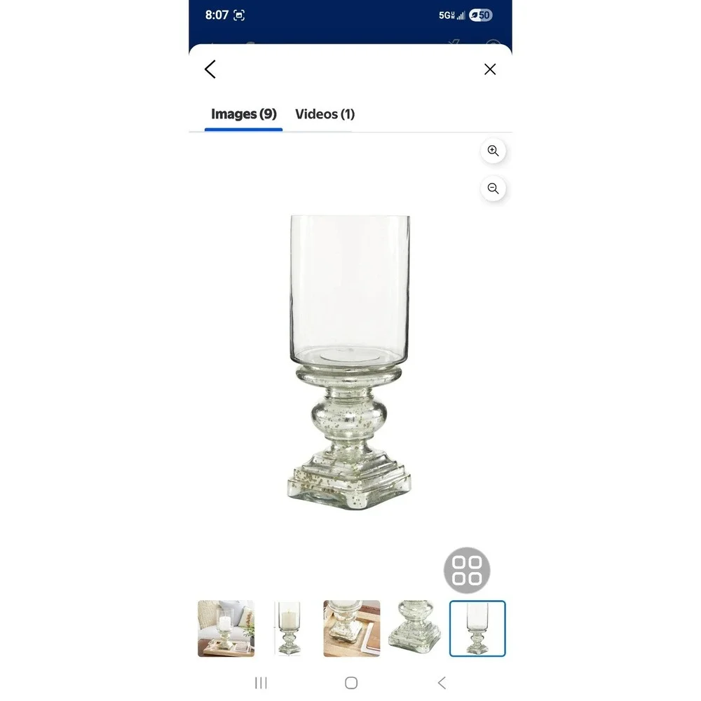 DecMode Silver Glass Handmade Turned Style Pillar Hurricane Lamp with Faux Mercu